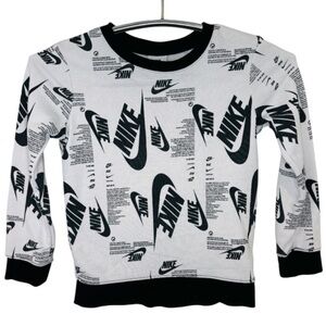 Nike B NSW Futura Allover Print Boy’s Black and White Crewneck Sweatshirt Size L